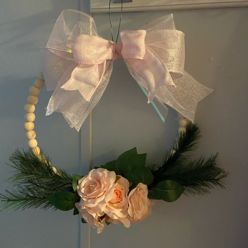 Floral Wreath with Pink Bow